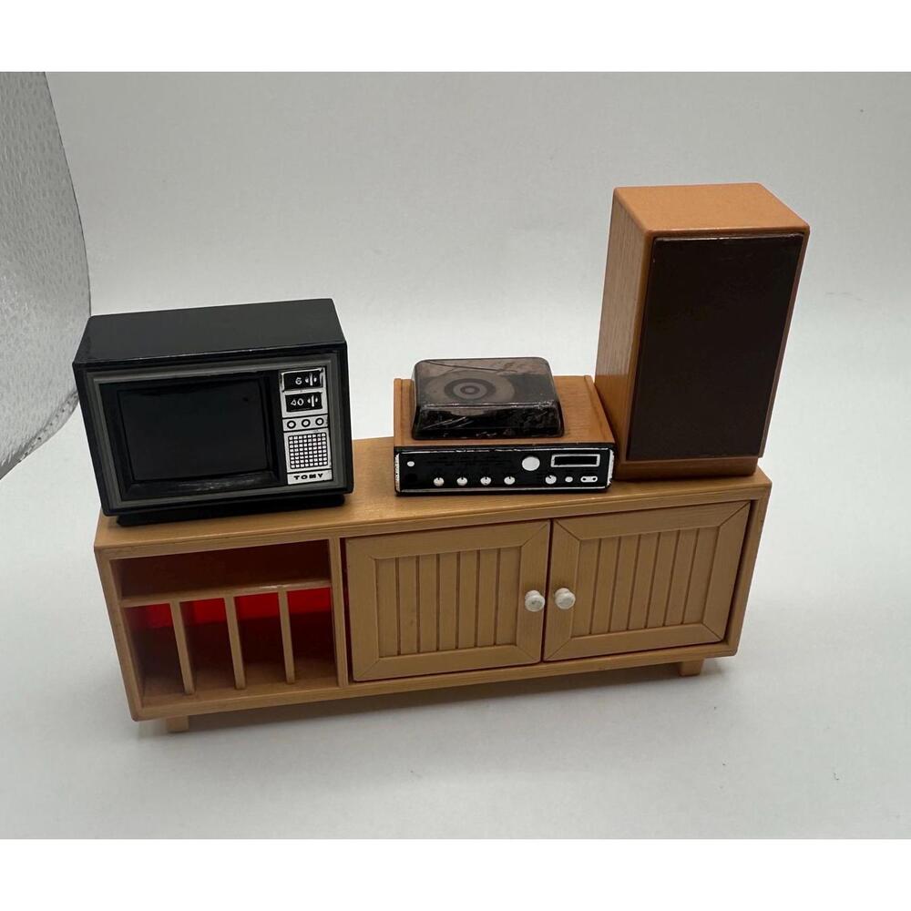Vintage TOMY Plastic Dollhouse Stereo Cabinet, Speaker TV & Record Player 1970’s
